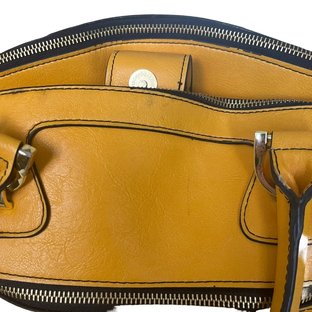 LONDON FOG Golden Yellow Faux Leather Satchel Bag Purse. Nice